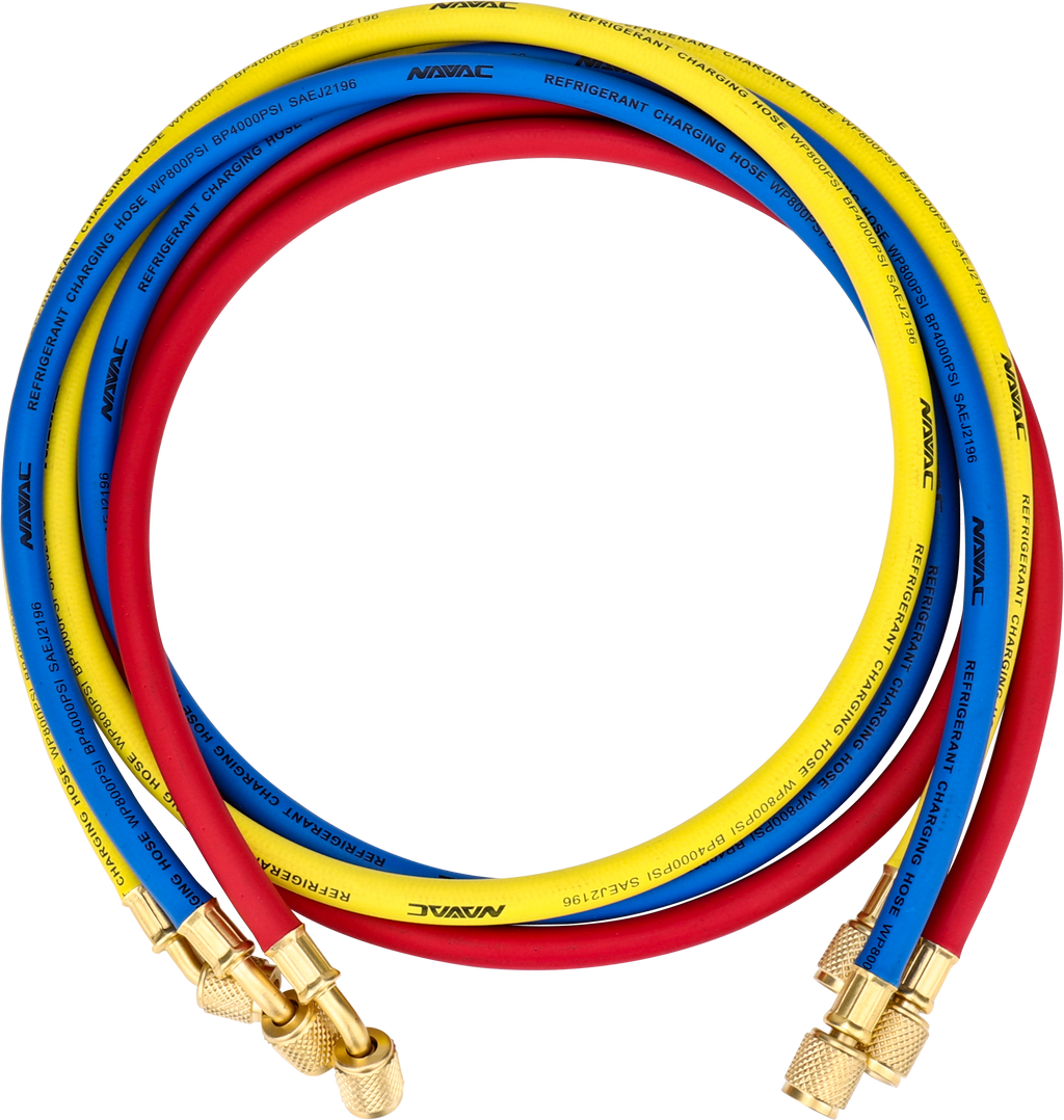 NAVAC NH5SC Refrigerant Hoses 5 Ft Long (Red, Blue, Yellow) 3Pcs