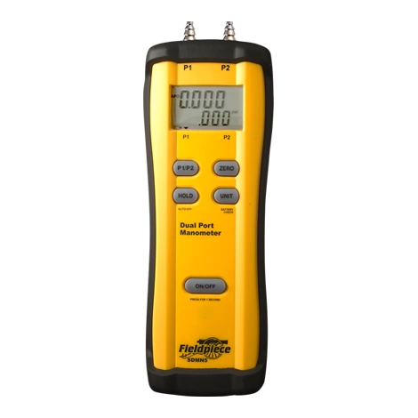 Fieldpiece SDMN5 Dual Port Manometer, -60 to 60 in WC, +/- 0.02 on 0 to +/- 2, +/- 1.5 % FS on 2 to +/- 60, mmWC: +/- 0.5 on 0 to +/- 51, +/- 1.5 % FS on 51 to +/- 1500