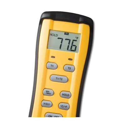 Fieldpiece ST4 Dual Temperature Digital Thermometer, -58 to 2000 deg F, +/- 4 deg F at -50 to 400 deg F, +/- 2 deg C at -46 to 204 deg C Accuracy, 0.1 deg F Resolution, LCD Display