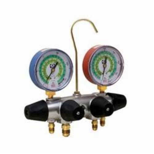 JB Industries 25233 Zeppelin  4-Valve Charging Manifold, 3/8 in Bore, For Use With R-22, R-404A, R-410A Refrigerant, Aluminum, Domestic