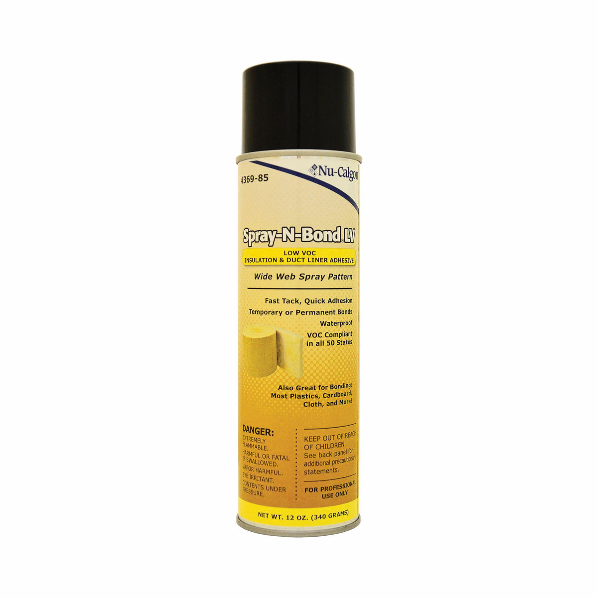 Nu-Calgon Spray-N-Bond  4369-85 Low VOC Insulation and Duct Liner Adhesive, 12 oz Can, Clear