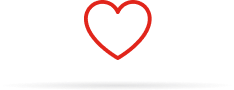 A minimalist red heart outline icon centered on a white background with a soft gray drop shadow underneath.