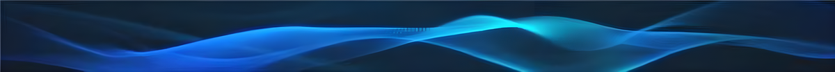 Abstract digital background featuring flowing wave patterns in shades of blue and cyan on a dark navy backdrop.